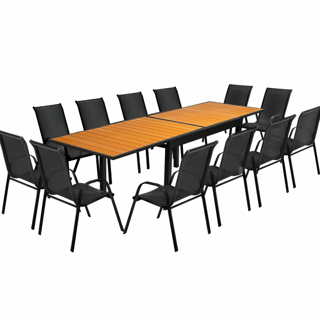 IDMarket Salon de jardin bois et noir extensible* Salons De Jardin