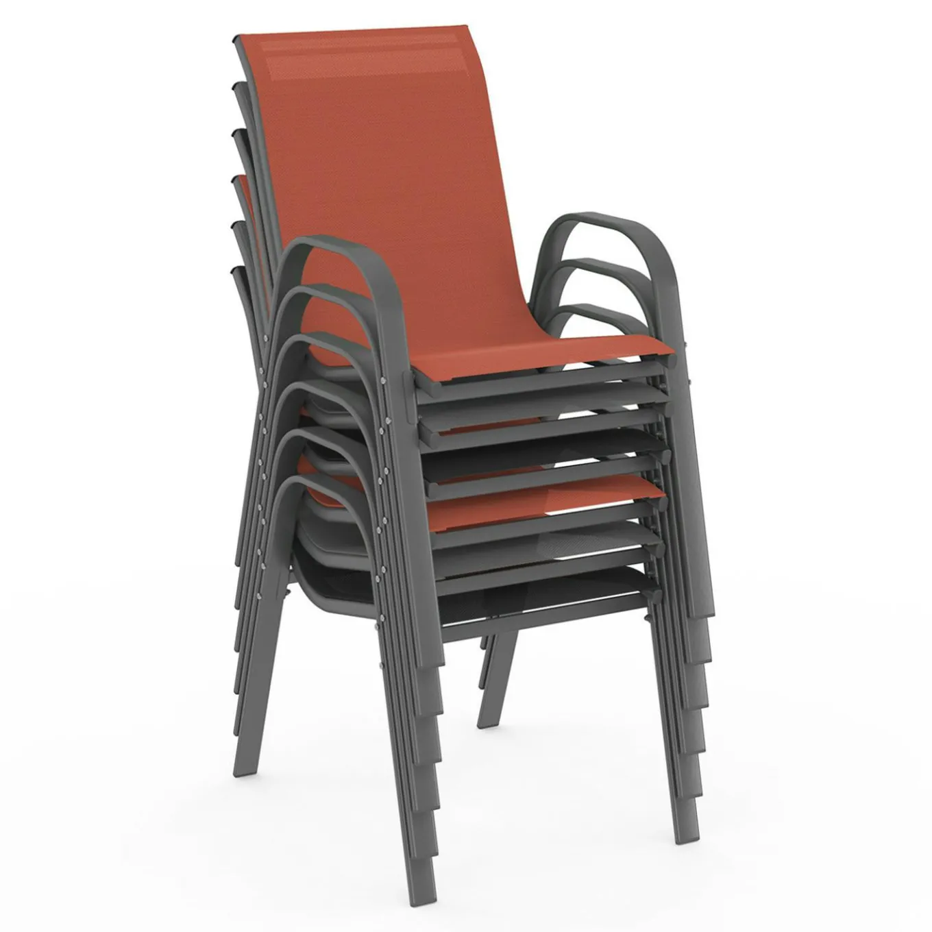 IDMarket Salon de jardin 8 chaises empilables mix color gris, noir et terracotta et table 190 cm* Salons De Jardin