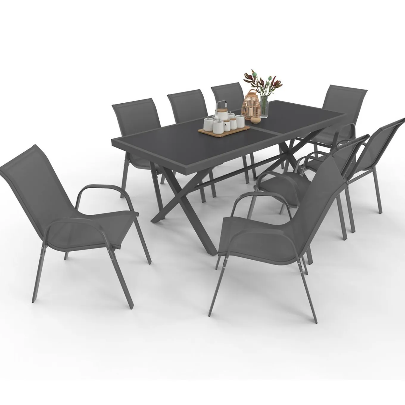 IDMarket Salon de jardin et chaises empilables gris anthracite* Salons De Jardin
