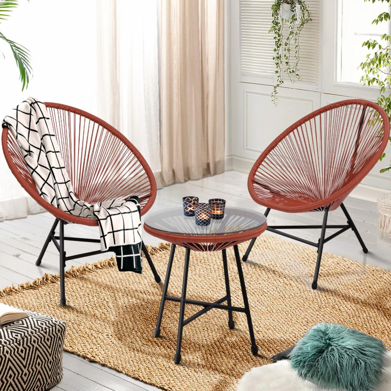 IDMarket Salon de jardin fil plastique terracotta* Salons De Jardin