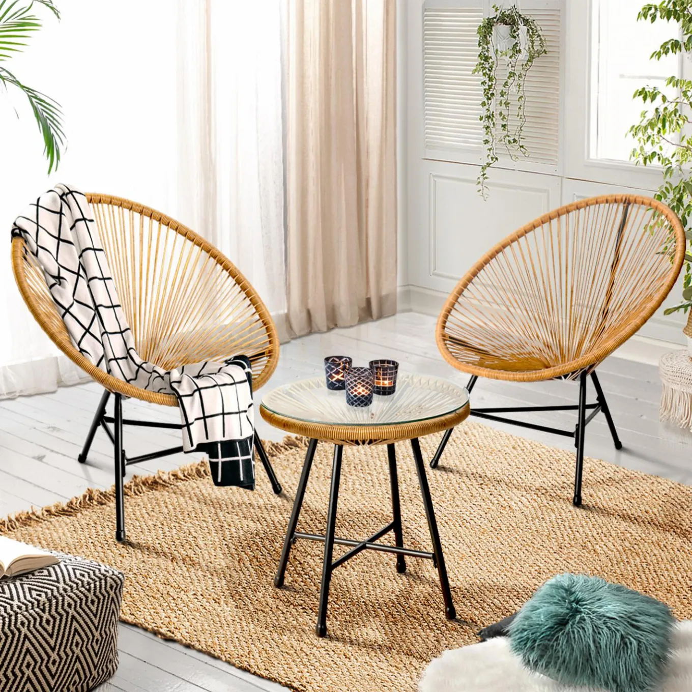 IDMarket Salon de jardin fil plastique effet rotin* Salons De Jardin