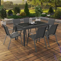 IDMarket Salon de jardin gris anthracite avec table extensible et 12 chaises* Salons De Jardin