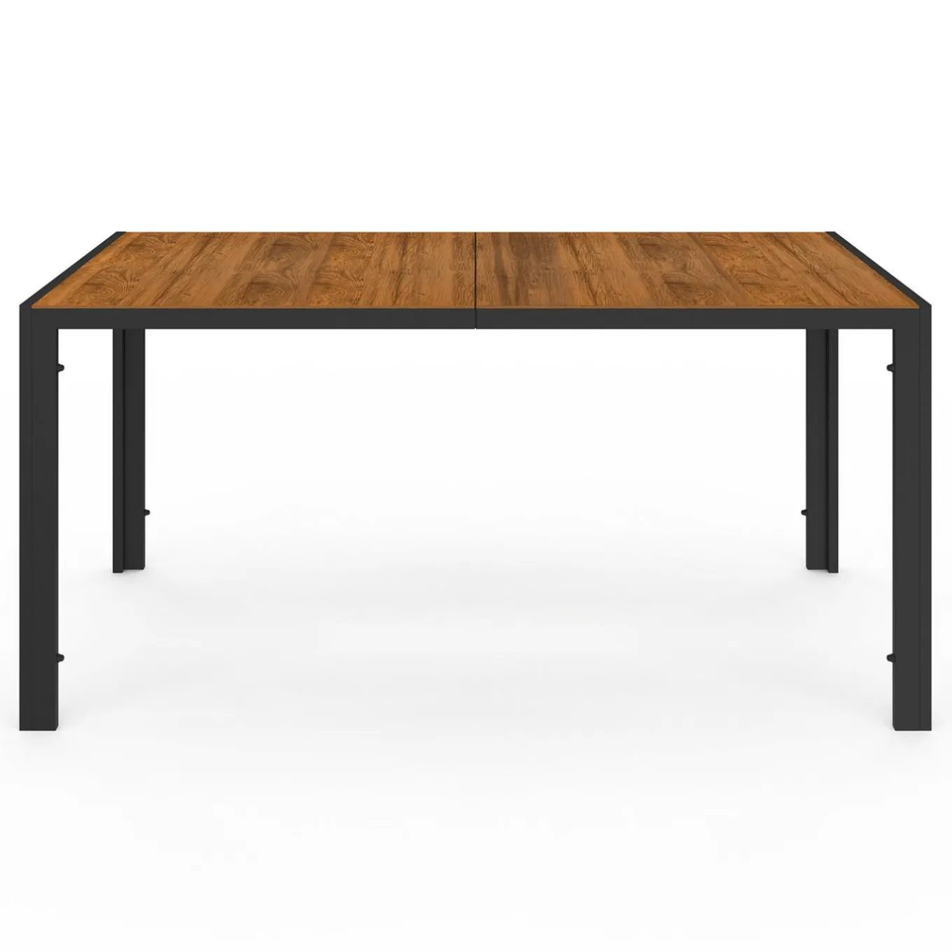 IDMarket Salon de jardin noir et bois avec table 150 cm plateau verre trempé effet bois et 6 chaises empilables* Salons De Jardin