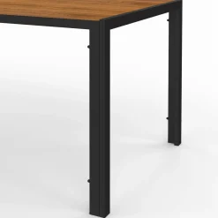 IDMarket Salon de jardin noir et bois avec table 150 cm plateau verre trempé effet bois et 6 chaises empilables* Salons De Jardin