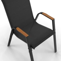 IDMarket Salon de jardin noir et bois table de jardin 240 cm avec 10 chaises empilables* Salons De Jardin