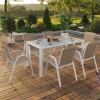 IDMarket Salon de jardin 6 personnes chaises empilables blanc et beige table 150 cm* Salons De Jardin