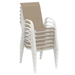 IDMarket Salon de jardin 6 personnes chaises empilables blanc et beige table 150 cm* Salons De Jardin