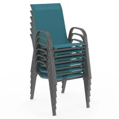 IDMarket Salon de jardin table 190 cm et 8 chaises empilables bleu canard* Salons De Jardin