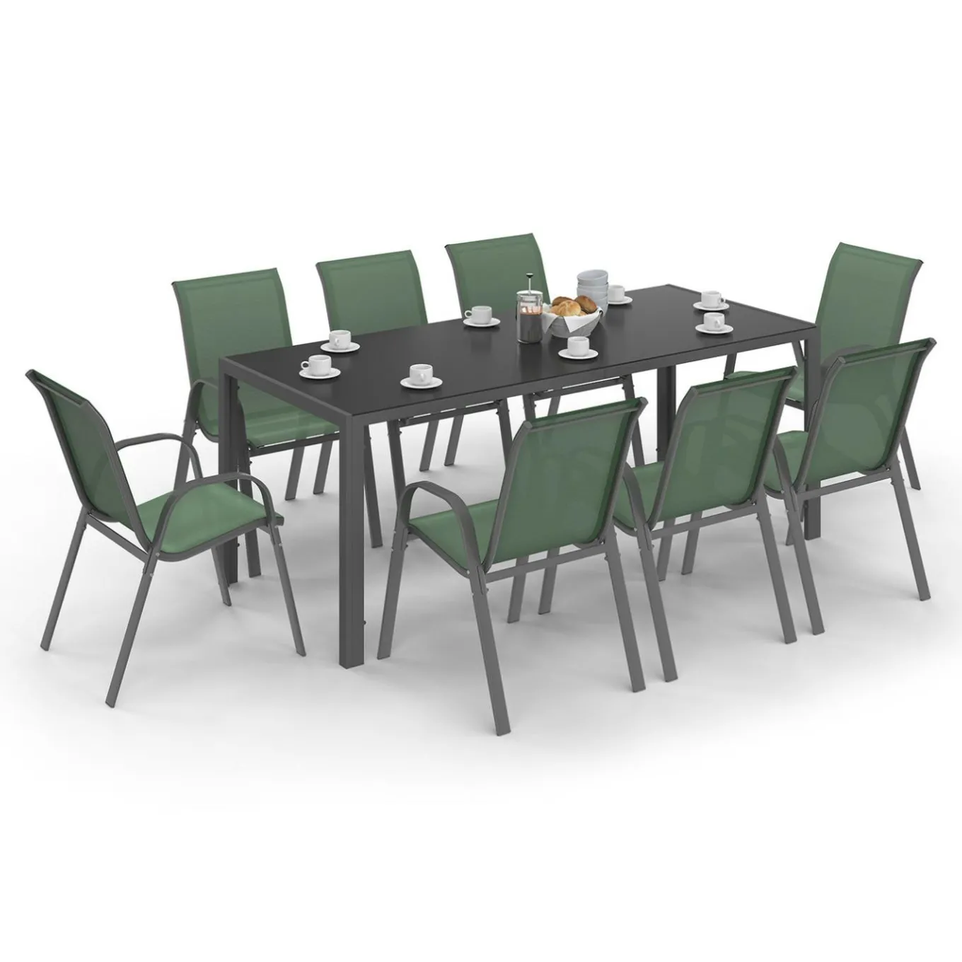 IDMarket Salon de jardin vert olive avec table 190 cm et 8 chaises empilables* Salons De Jardin