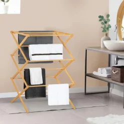 IDMarket Séchoir à linge accordéon en bambou* Séchoirs À Linge