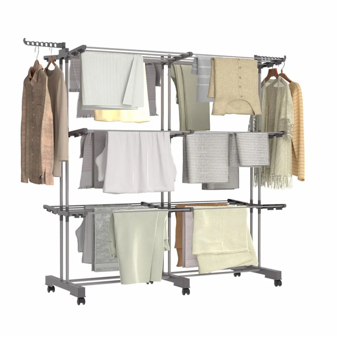 IDMarket Séchoir à linge pliable extensible 40M gris 3 niveaux* Séchoirs À Linge|Accessoires Salle De Bain