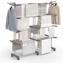IDMarket Séchoir à linge vertical pliable et extensible 4 niveaux capacité 50m inox et gris* Rangement Et Accessoires|Séchoirs À Linge