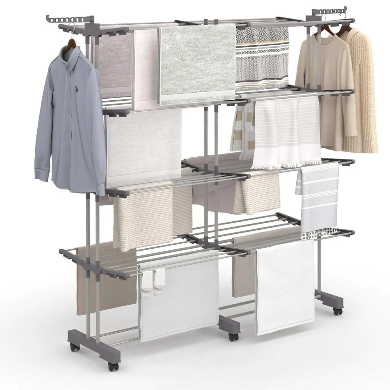 IDMarket Séchoir à linge vertical pliable et extensible 4 niveaux capacité 50m inox et gris* Rangement Et Accessoires|Séchoirs À Linge