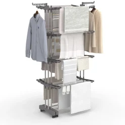 IDMarket Séchoir à linge vertical pliable et extensible 4 niveaux capacité 50m inox et gris* Rangement Et Accessoires|Séchoirs À Linge
