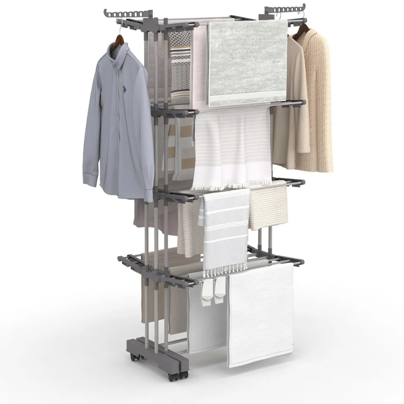 IDMarket Séchoir à linge vertical pliable et extensible 4 niveaux capacité 50m inox et gris* Rangement Et Accessoires|Séchoirs À Linge