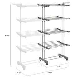 IDMarket Séchoir à linge vertical pliable et extensible 4 niveaux capacité 50m inox et gris* Rangement Et Accessoires|Séchoirs À Linge