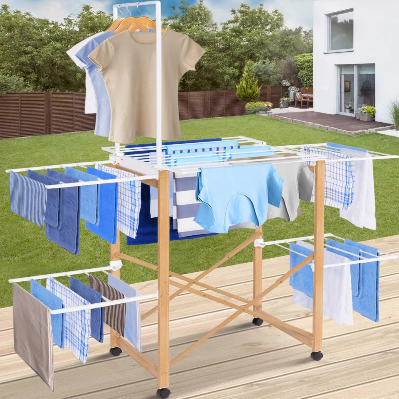 IDMarket Séchoir design imitation bois avec penderie pliable* Séchoirs À Linge