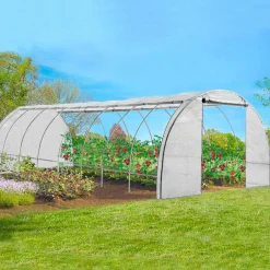 IDMarket Serre de jardin blanche 24m² 8x3 M* Serres Tunnel|Serres