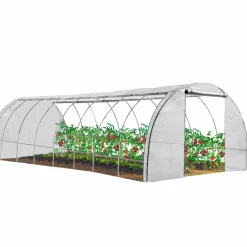 IDMarket Serre de jardin blanche 24m² 8x3 M* Serres Tunnel|Serres