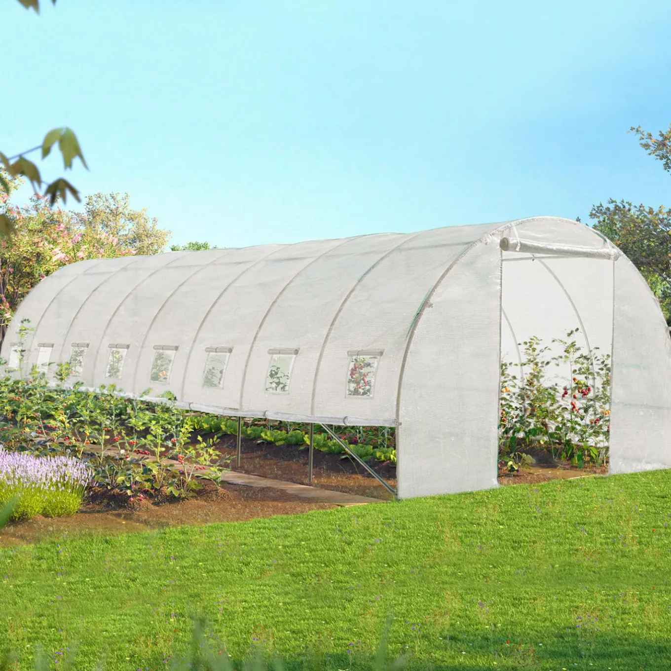 IDMarket Serre de jardin blanche 24m² 8x3 M* Serres Tunnel|Serres