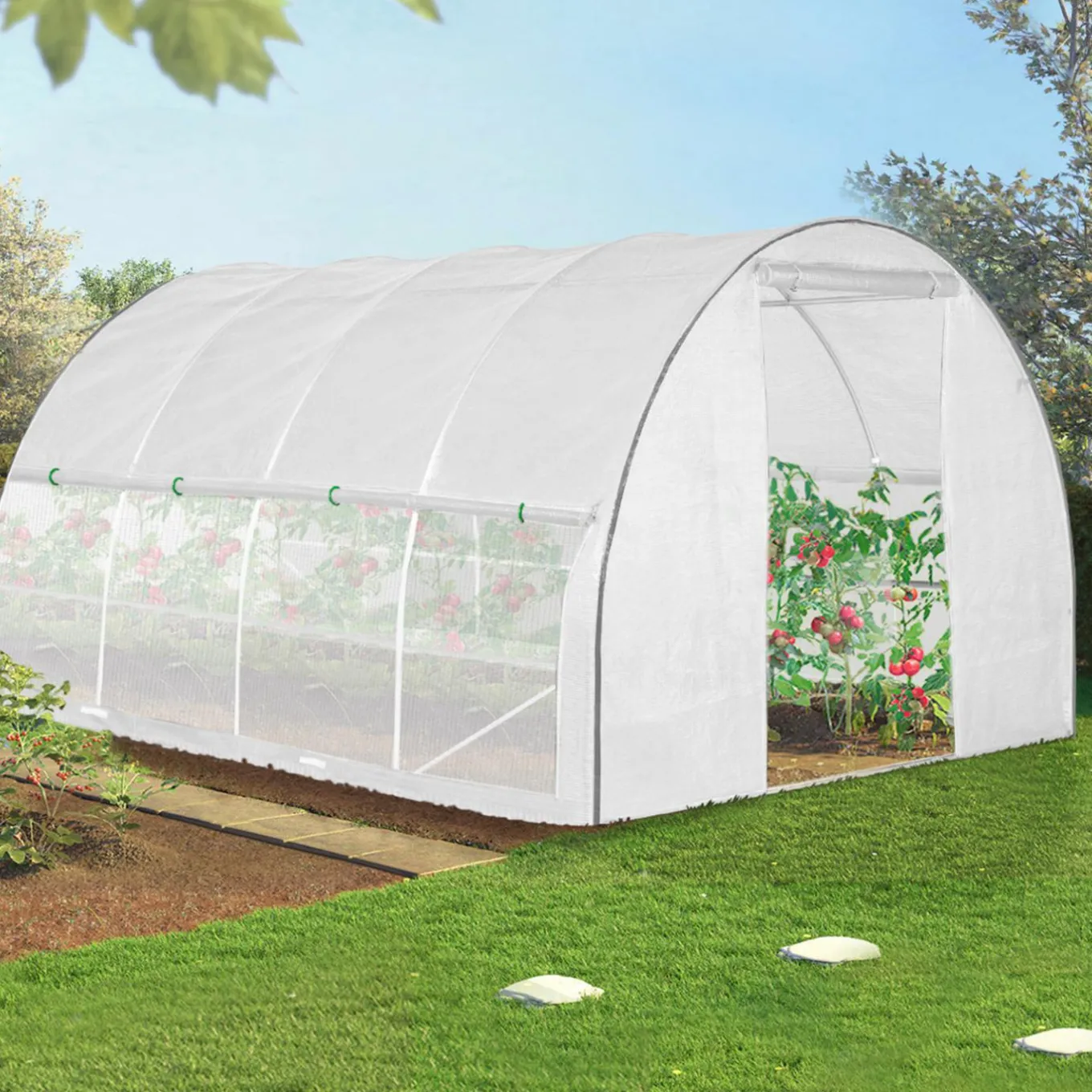 IDMarket Serre tunnel de jardin 12M² blanche relevable avec moustiquaire* Serres Tunnel|Serres