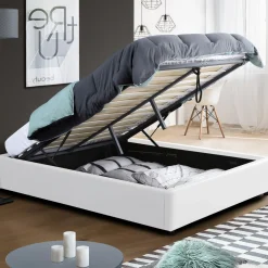IDMarket Sommier coffre de rangement 160x200 cm blanc* Collection Contemporaine|Chambre Complète Adulte