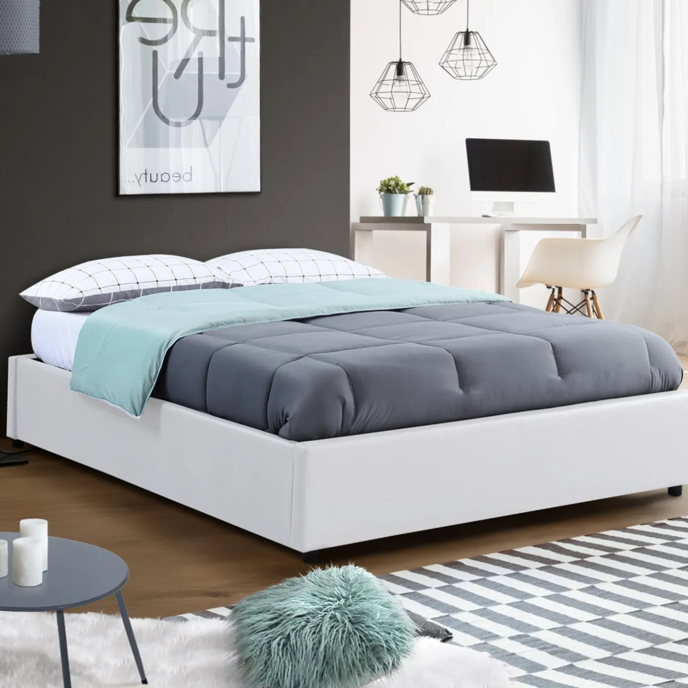 IDMarket Sommier coffre de rangement 140x190 cm blanc* Collection Contemporaine|Chambre Complète Adulte
