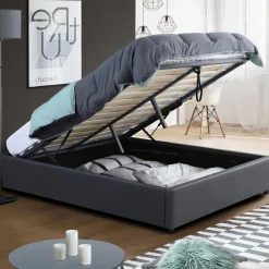 IDMarket Sommier coffre de rangement 140x190 cm gris* Collection Contemporaine|Chambre Complète Adulte