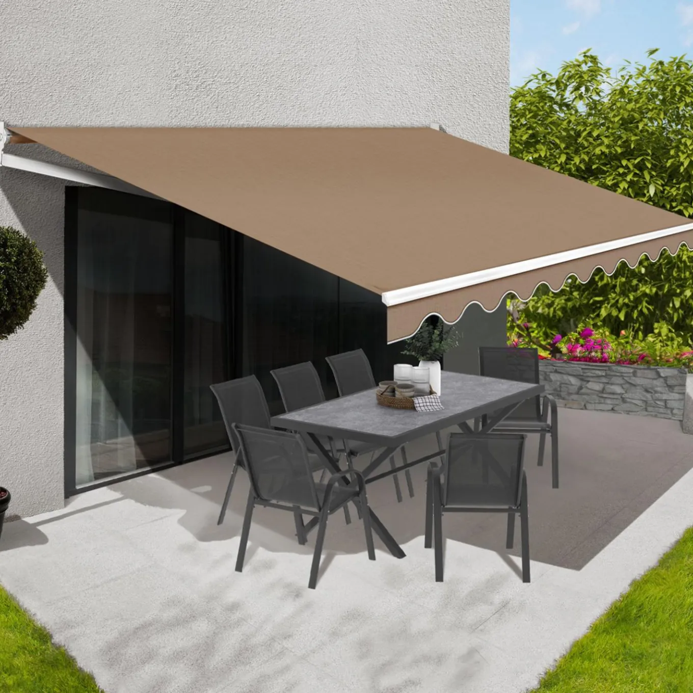 IDMarket Store banne manuel 3,80 x 3 m extérieur couleur taupe* Stores Bannes