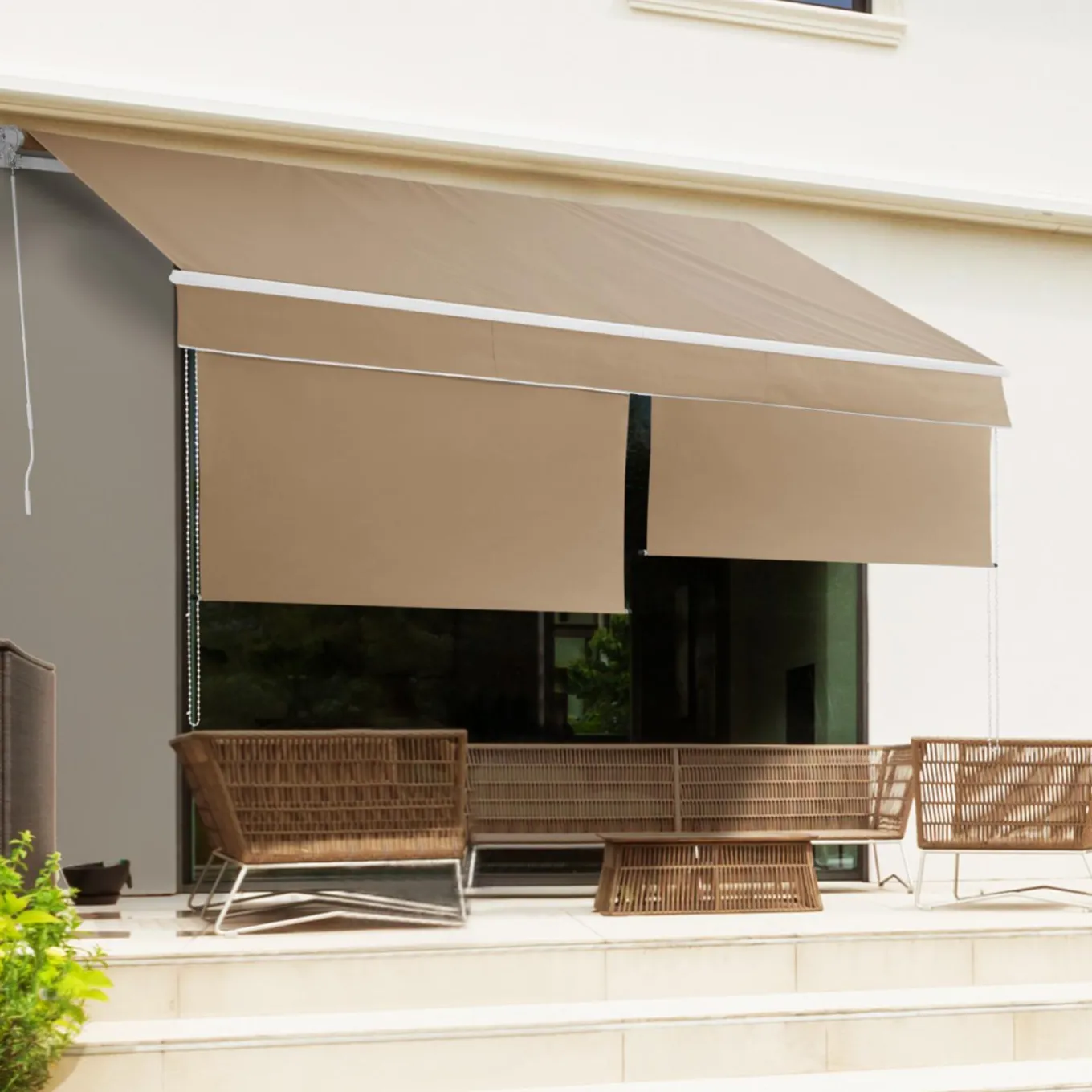 IDMarket Store banne manuel 4x3 m taupe avec lambrequin de 150 cm* Stores Bannes