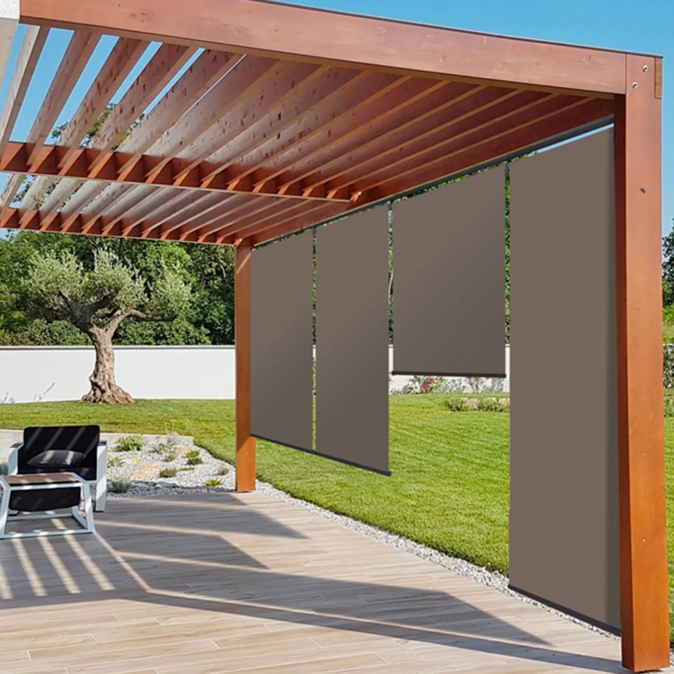 IDMarket Stores enrouleurs verticaux pour pergola couleur taupe* Accessoires Pergolas Et Tonnelles