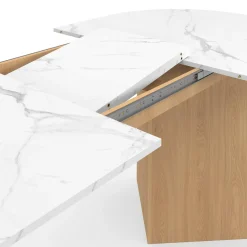 IDMarket Table à manger extensible ovale MARTHE 6 -10 personnes plateau marbre blanc ALASKA et bois façon hêtre 160-200 cm* Tables