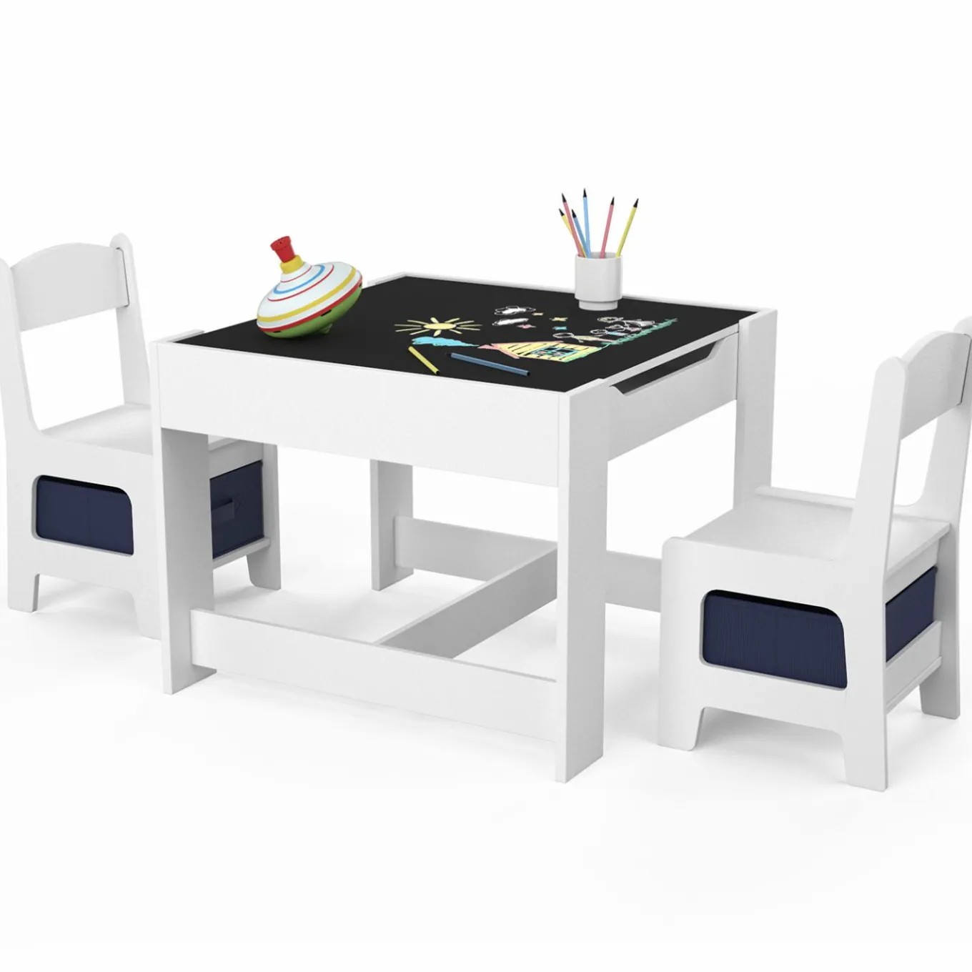 IDMarket Table à dessin pour enfant avec 2 chaises et bacs de rangement*Enfant Meubles Blancs|Meubles Rangement Jouet