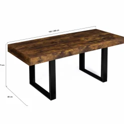 IDMarket Table à manger 4 à 8 personnes bois effet vieilli et pieds noirs* Meubles En Bois|Collection Vintage