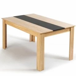 IDMarket Table à manger 6 personnes imitation hêtre et noire* Meubles En Bois|Collection Contemporaine