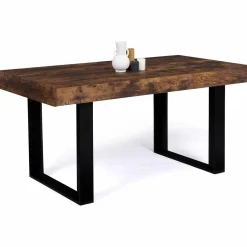 IDMarket Table à manger 6 personnes bois effet vieilli et noir* Meubles En Bois|Collection Design