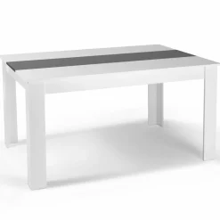 IDMarket Table à manger blanche et grise 140 cm avec 6 chaises grises liseré blanc* Meubles Blancs|Collection Contemporaine