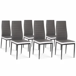 IDMarket Table à manger blanche et grise 140 cm avec 6 chaises grises liseré blanc* Meubles Blancs|Collection Contemporaine