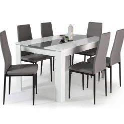 IDMarket Table à manger blanche et grise 140 cm avec 6 chaises grises* Meubles Blancs|Collection Contemporaine