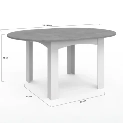 IDMarket Table à manger blanche et plateau effet béton extensible ronde* Collection Design|Collection Contemporaine