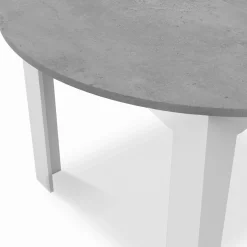 IDMarket Table à manger blanche et plateau effet béton extensible ronde* Collection Design|Collection Contemporaine