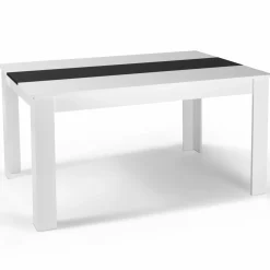 IDMarket Table à manger blanche et noire 140 cm et 6 chaises noires liseré blanc* Meubles Blancs|Collection Contemporaine