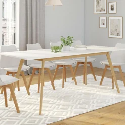 IDMarket Table à manger blanche extensible 160-200 cm et 6 chaises scandinaves bois et blanc* Collection Scandinave|Meubles Blancs