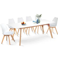 IDMarket Table à manger blanche extensible 160-200 cm et 6 chaises scandinaves bois et blanc* Collection Scandinave|Meubles Blancs
