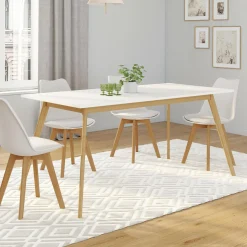 IDMarket Table à manger blanche extensible 160-200 cm et 6 chaises scandinaves bois et blanc* Collection Scandinave|Meubles Blancs