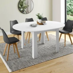 IDMarket Table à manger blanche extensible ronde pour 4-8 personnes* Collection Design|Tables