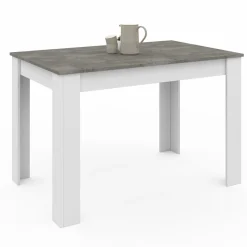 IDMarket Table à manger blanche rectangle plateau effet béton 4 personnes* Collection Design|Collection Contemporaine