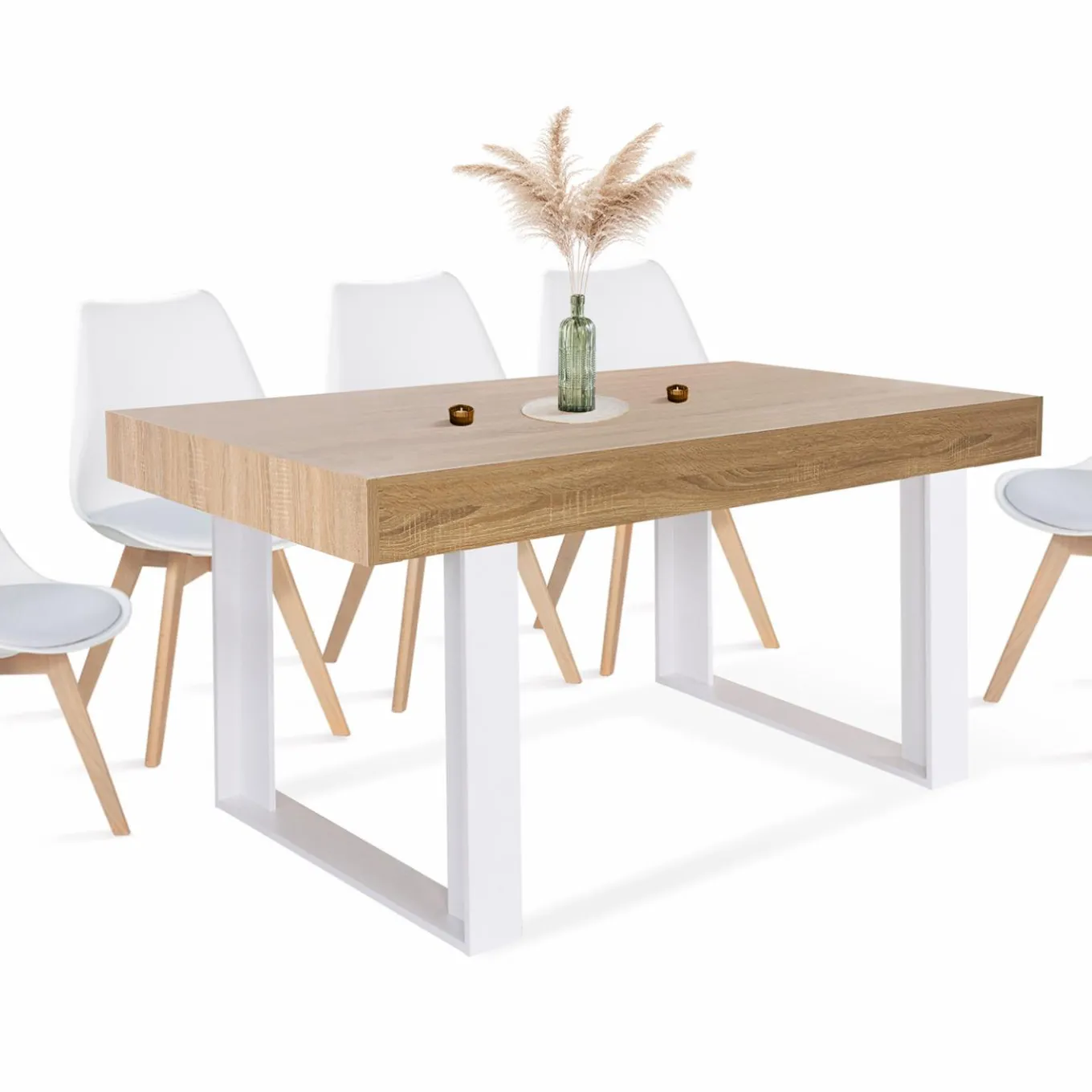 IDMarket Table à manger bois 6 personnes pieds blancs* Meubles En Bois|Collection Design