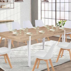 IDMarket Table à manger bois clair extensible 6-10 personnes avec pied épingle* Collection Design|Collection Vintage