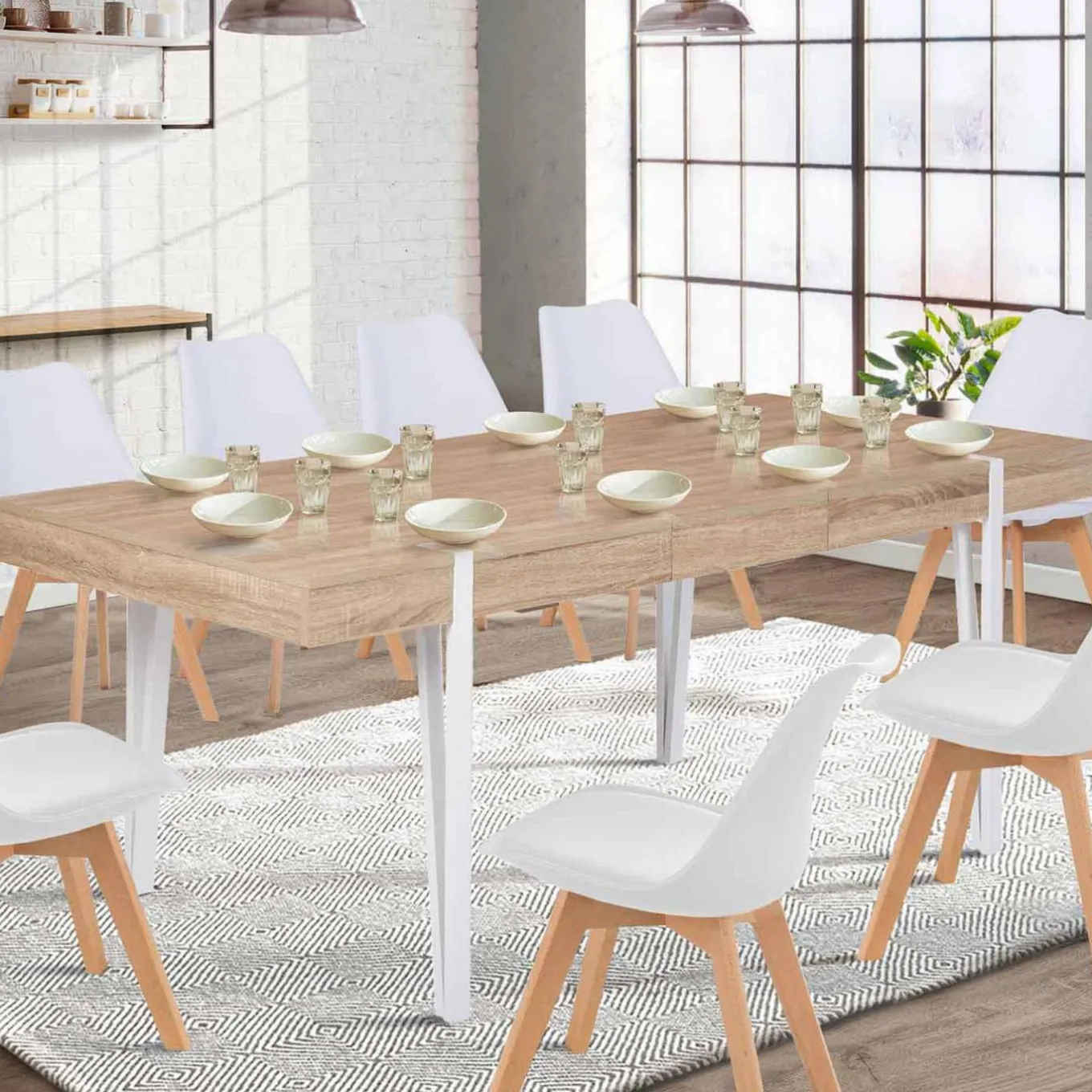 IDMarket Table à manger bois clair extensible 6-10 personnes avec pied épingle* Collection Design|Collection Vintage